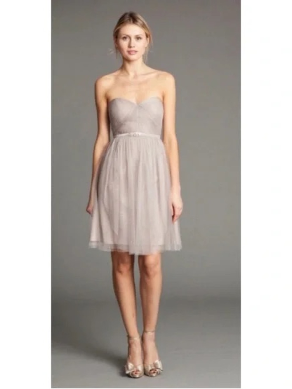 Jenny  Yoo Collection Light Grey Chiffon Short Dress Size 2 EUC